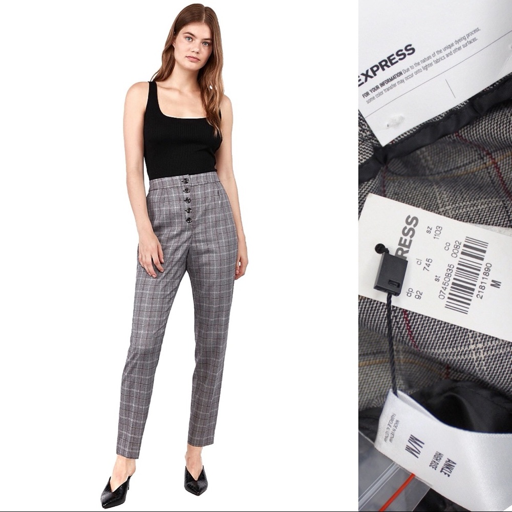 Express NWT High Waisted Plaid Button Front Pants